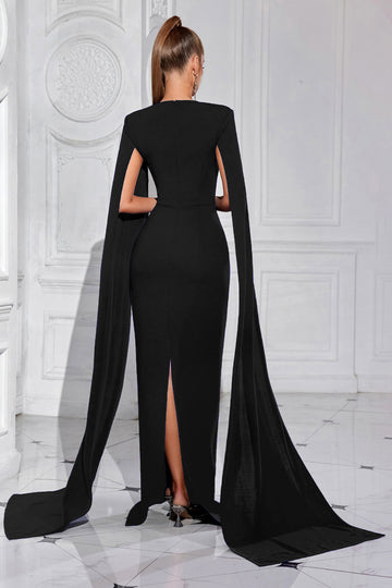 Black Sheath Formal Dress with Cape Sleeves